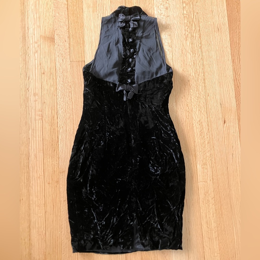 Vintage Black Crushed Velvet Cocktail Dress Goth XS - Donna Ricco Style (No Tag)